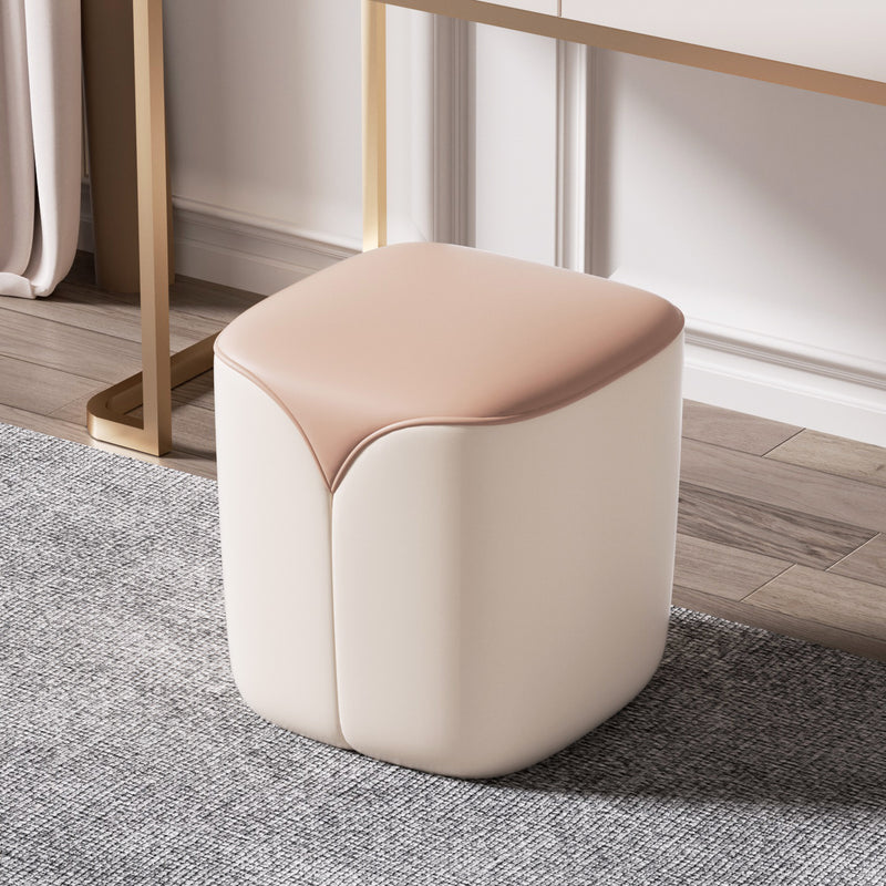 Modern Minimalist Leather & Solid Wood Rounded Rectangle Vanity Stool For Bedroom & Living Room
