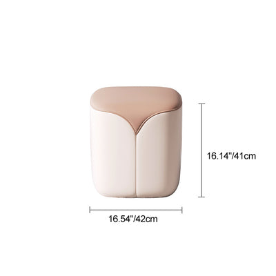 Modern Minimalist Leather & Solid Wood Rounded Rectangle Vanity Stool For Bedroom & Living Room