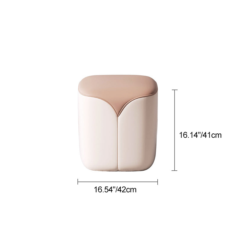Modern Minimalist Leather & Solid Wood Rounded Rectangle Vanity Stool For Bedroom & Living Room