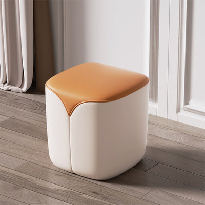 Modern Minimalist Leather & Solid Wood Rounded Rectangle Vanity Stool For Bedroom & Living Room