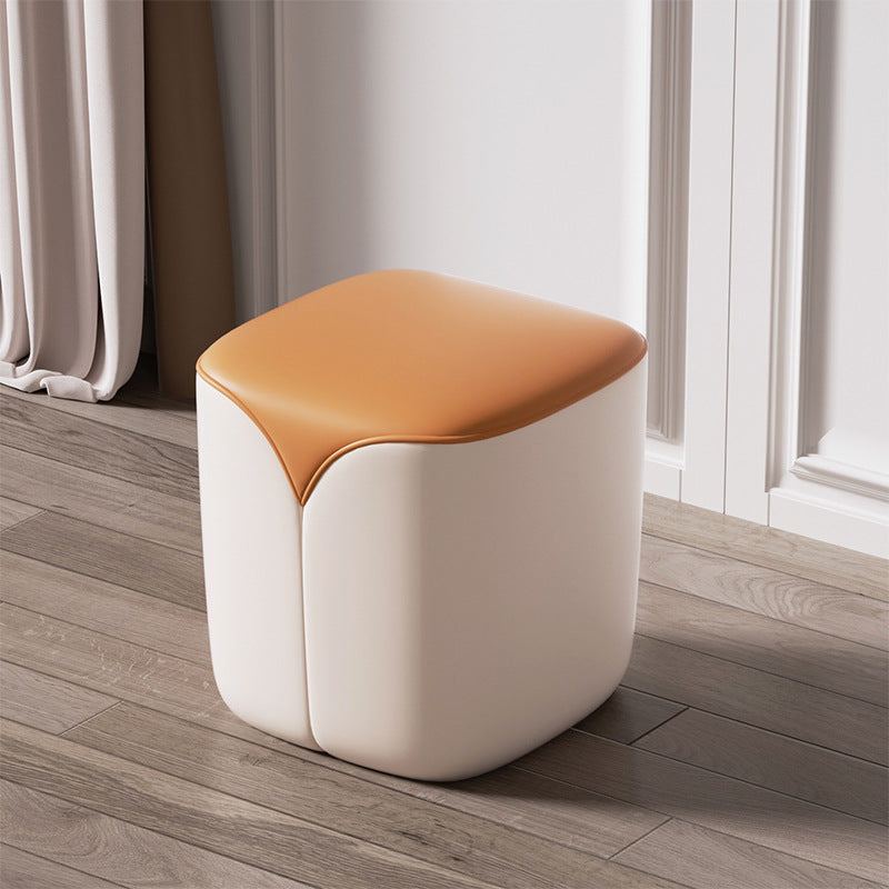 Modern Minimalist Leather & Solid Wood Rounded Rectangle Vanity Stool For Bedroom & Living Room