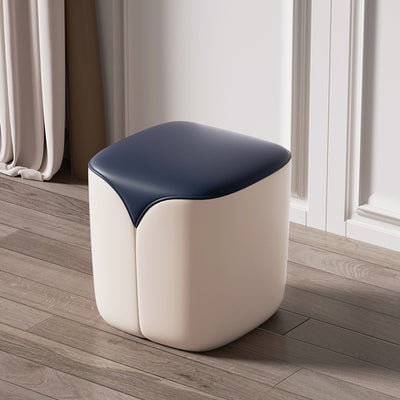 Modern Minimalist Leather & Solid Wood Rounded Rectangle Vanity Stool For Bedroom & Living Room