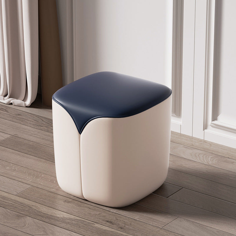 Modern Minimalist Leather & Solid Wood Rounded Rectangle Vanity Stool For Bedroom & Living Room