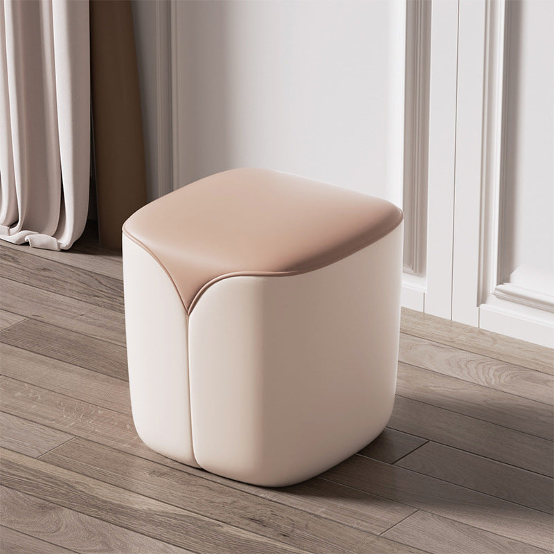 Modern Minimalist Leather & Solid Wood Rounded Rectangle Vanity Stool For Bedroom & Living Room