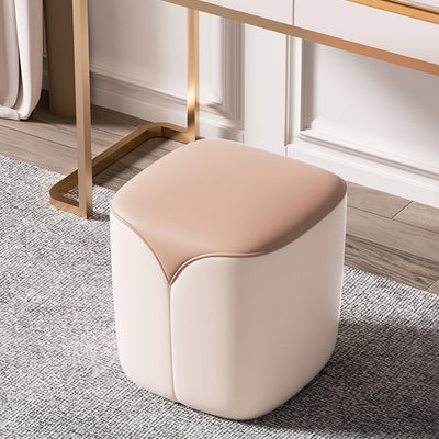 Modern Minimalist Leather & Solid Wood Rounded Rectangle Vanity Stool For Bedroom & Living Room