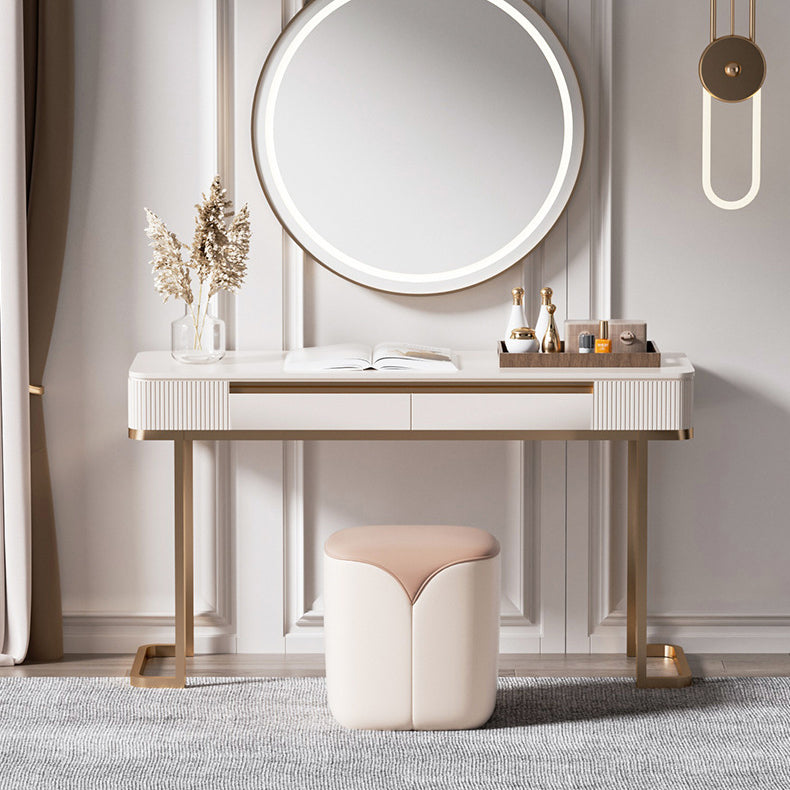 Modern Minimalist Leather & Solid Wood Rounded Rectangle Vanity Stool For Bedroom & Living Room