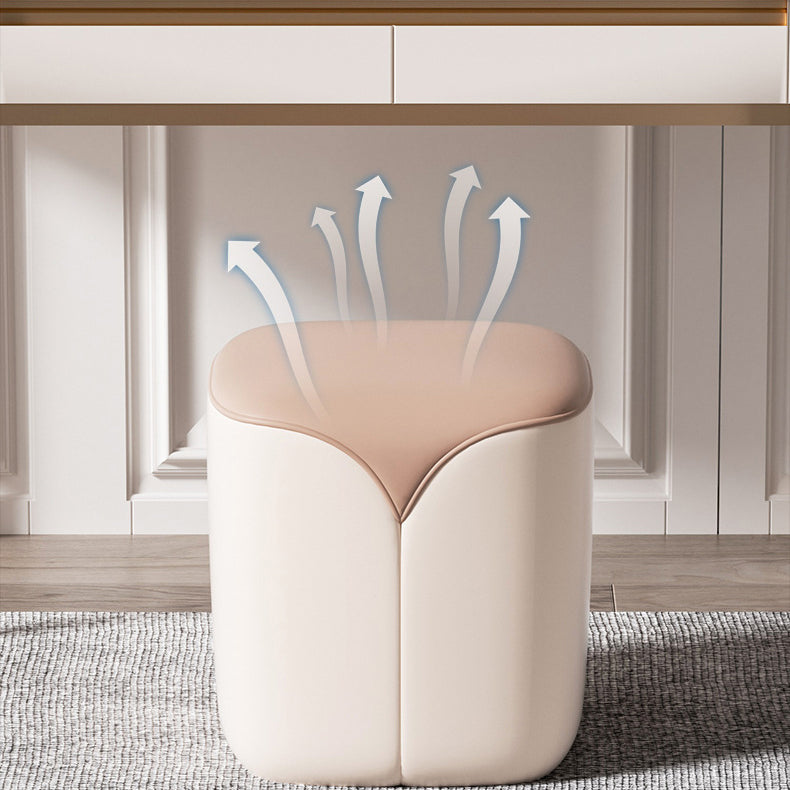 Modern Minimalist Leather & Solid Wood Rounded Rectangle Vanity Stool For Bedroom & Living Room