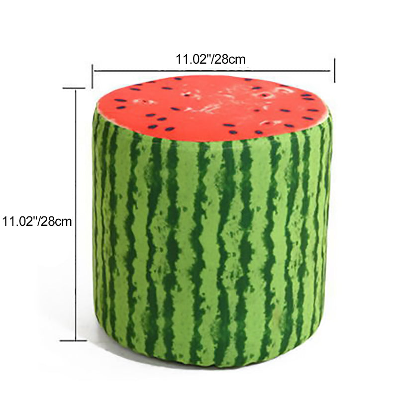Contemporary Creative Fabric & Solid Wood Cylindrical Fruit-Themed Low Stool With Removable Cover For Bedroom & Living Room