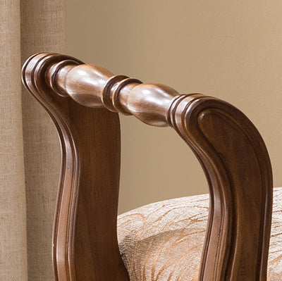 Traditional Vintage Solid Wood & Fabric Square Padded Vanity Stool With Patterned Upholstery & Low Backrest For Bedroom