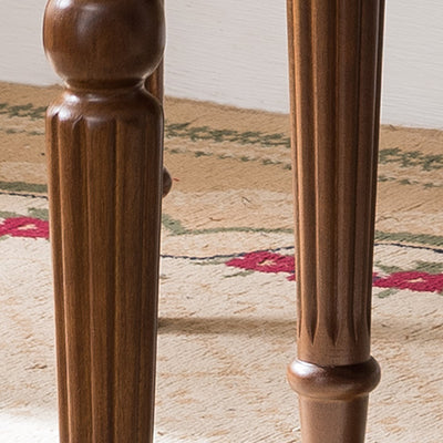 Traditional Vintage Solid Wood & Fabric Square Padded Vanity Stool With Patterned Upholstery & Low Backrest For Bedroom