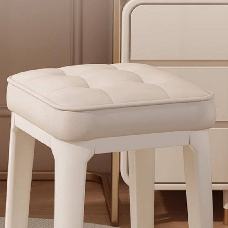 Modern Minimalist Leather & Metal Square Padded Vanity Stool For Bedroom