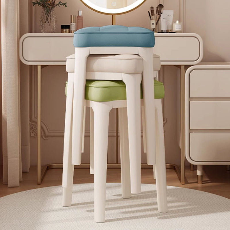 Modern Minimalist Leather & Metal Square Padded Vanity Stool For Bedroom