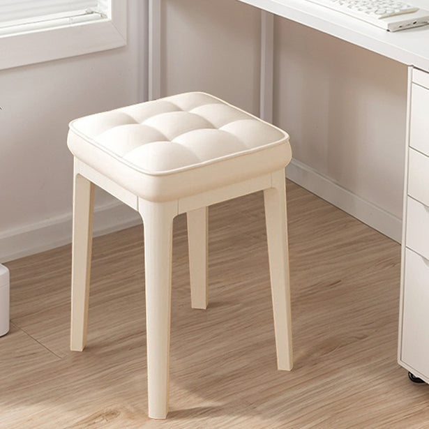 Modern Minimalist Leather & Metal Square Padded Vanity Stool For Bedroom