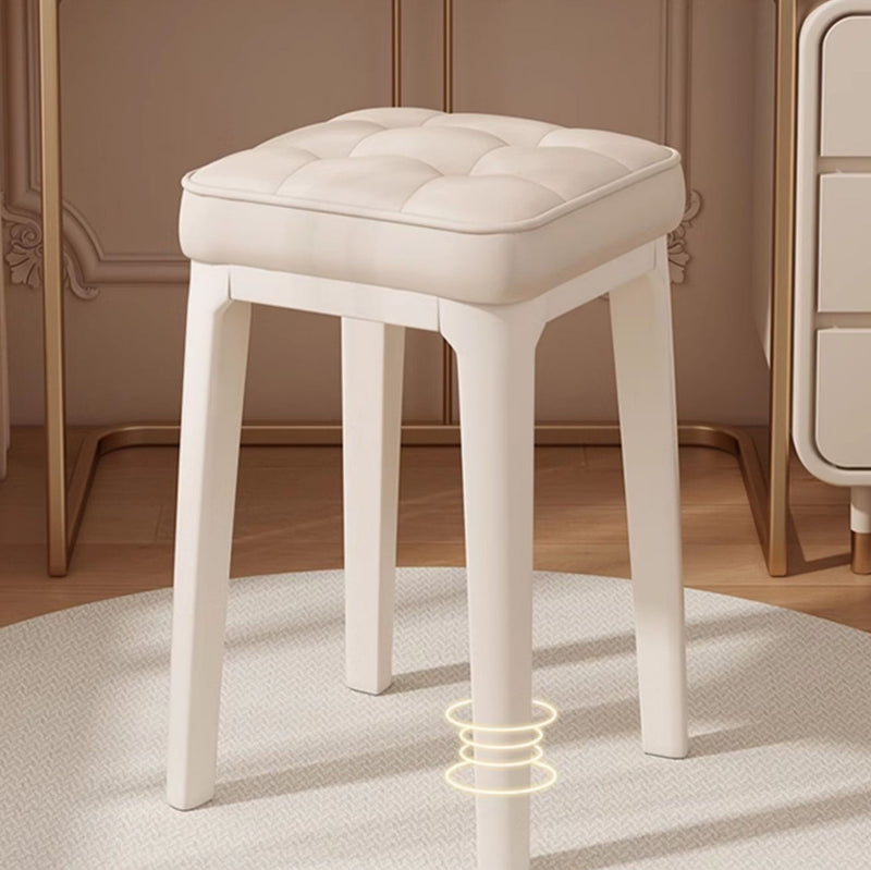 Modern Minimalist Leather & Metal Square Padded Vanity Stool For Bedroom
