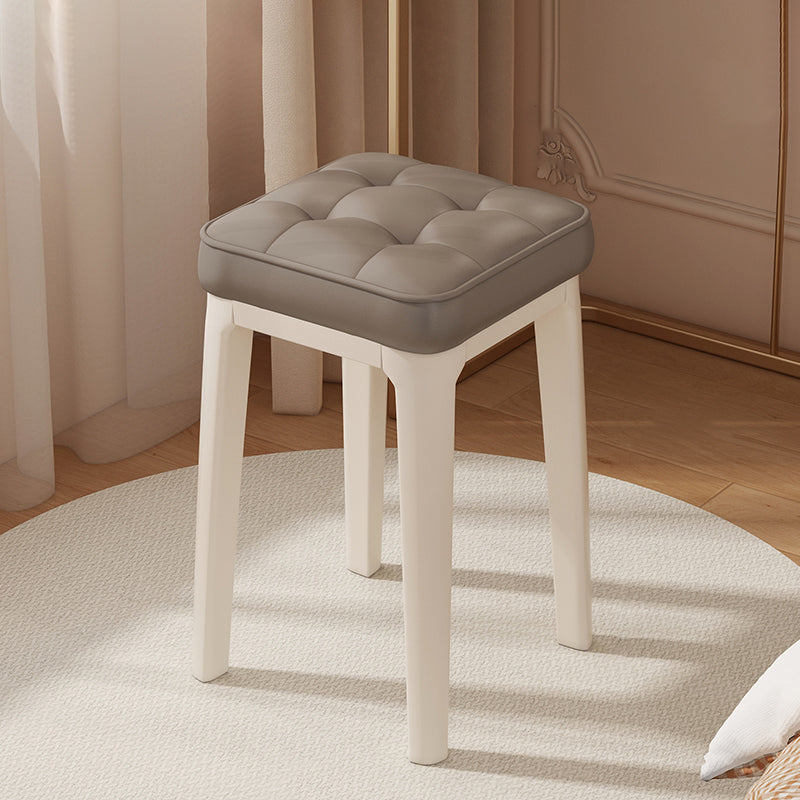 Modern Minimalist Leather & Metal Square Padded Vanity Stool For Bedroom