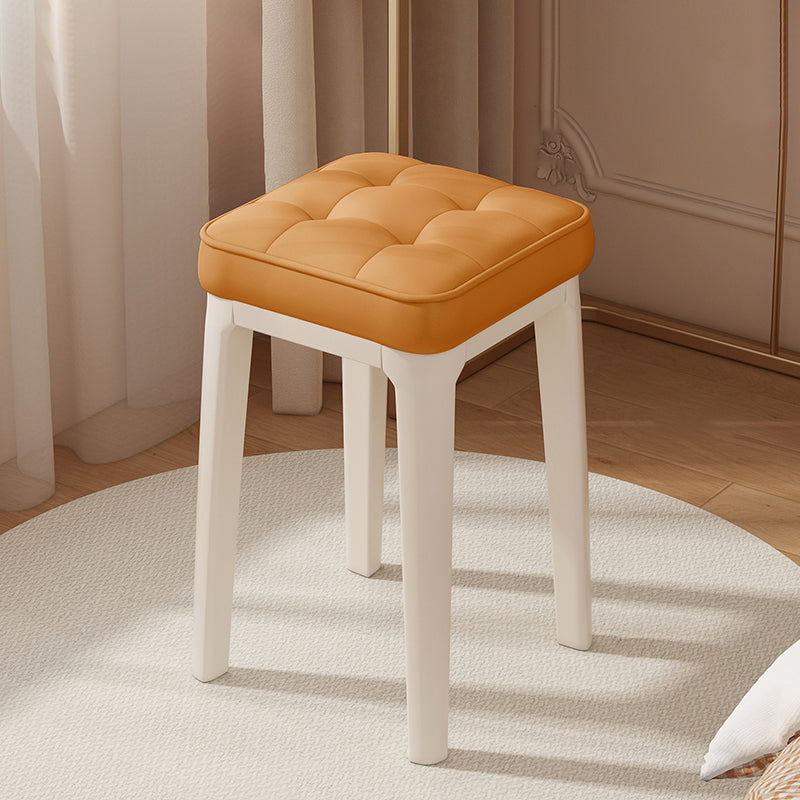 Modern Minimalist Leather & Metal Square Padded Vanity Stool For Bedroom