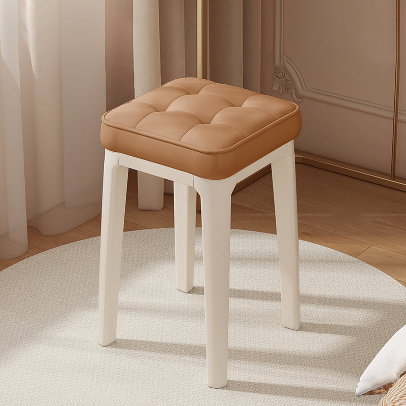Modern Minimalist Leather & Metal Square Padded Vanity Stool For Bedroom