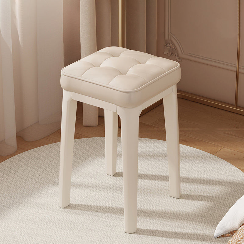 Modern Minimalist Leather & Metal Square Padded Vanity Stool For Bedroom