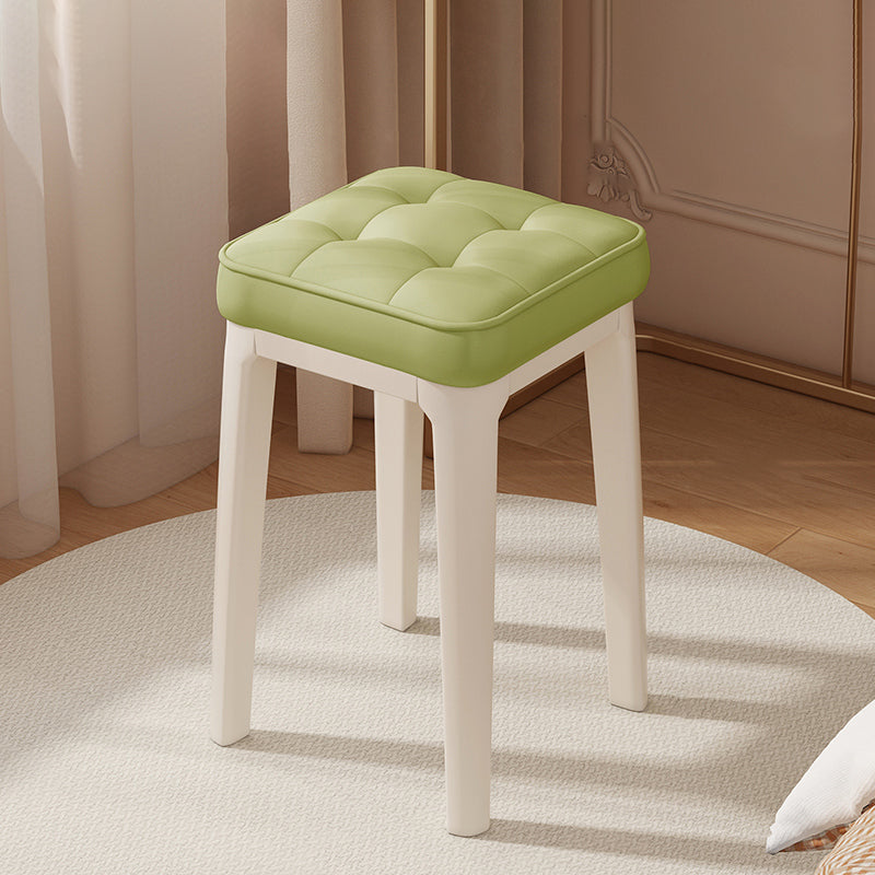 Modern Minimalist Leather & Metal Square Padded Vanity Stool For Bedroom