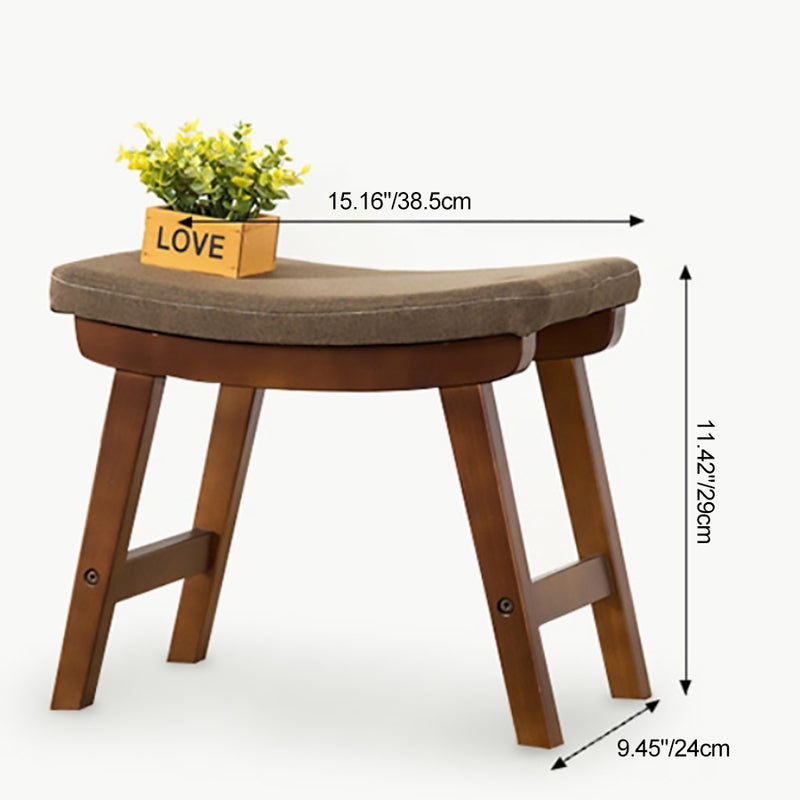 Modern Minimalist Fabric & Solid Wood Rectangular Curved Low Stool For Bedroom & Living Room