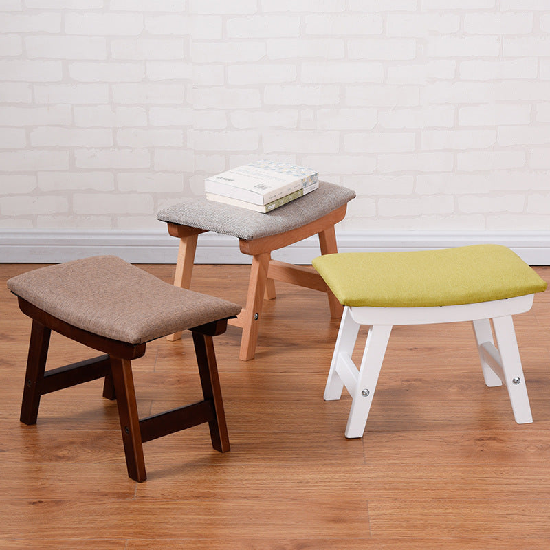 Modern Minimalist Fabric &amp; Solid Wood Rectangular Curved Low Stool For Bedroom &amp; Living Room