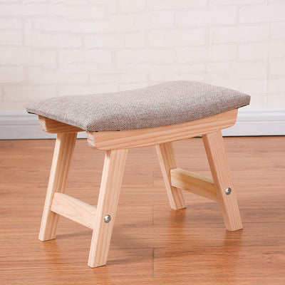 Modern Minimalist Fabric & Solid Wood Rectangular Curved Low Stool For Bedroom & Living Room