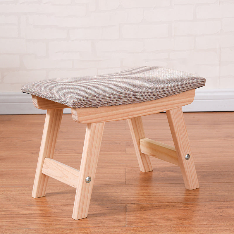 Modern Minimalist Fabric & Solid Wood Rectangular Curved Low Stool For Bedroom & Living Room