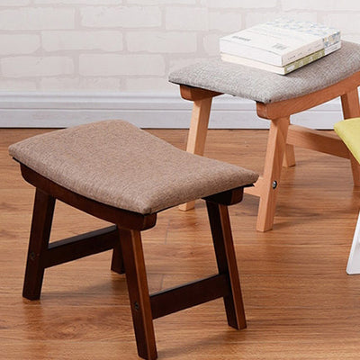 Modern Minimalist Fabric & Solid Wood Rectangular Curved Low Stool For Bedroom & Living Room