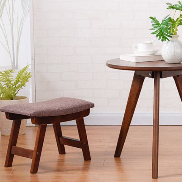 Modern Minimalist Fabric &amp; Solid Wood Rectangular Curved Low Stool For Bedroom &amp; Living Room