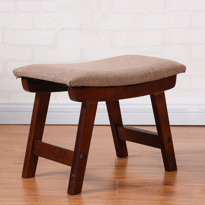 Modern Minimalist Fabric &amp; Solid Wood Rectangular Curved Low Stool For Bedroom &amp; Living Room