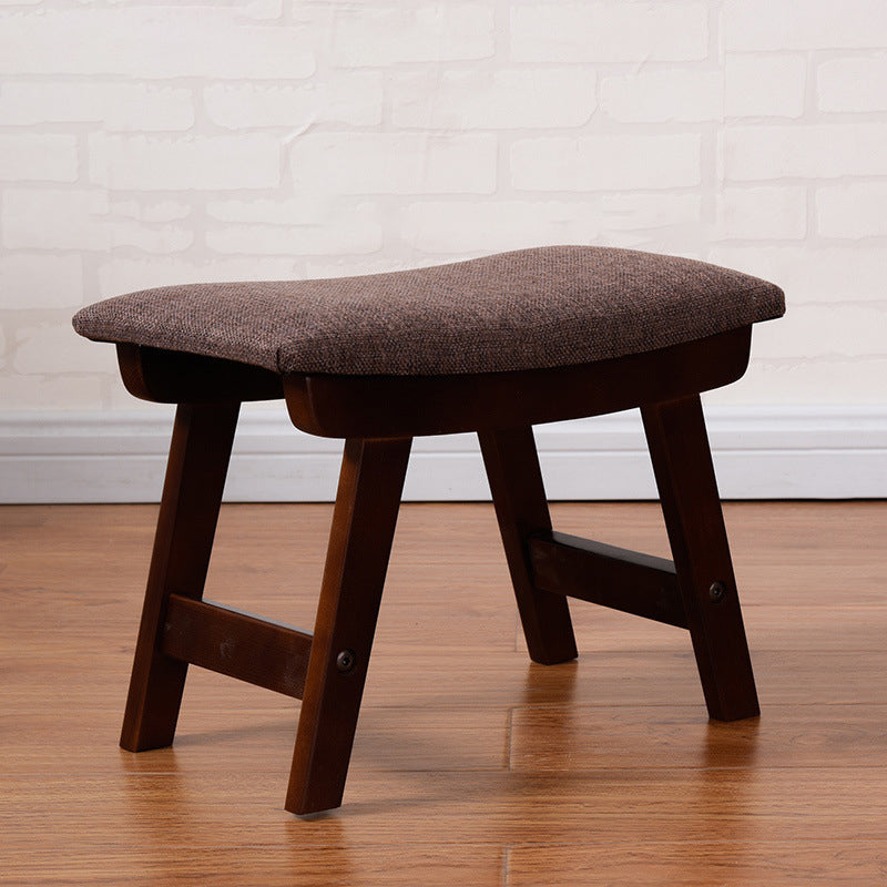 Modern Minimalist Fabric &amp; Solid Wood Rectangular Curved Low Stool For Bedroom &amp; Living Room