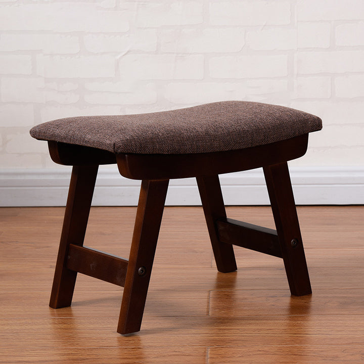 Modern Minimalist Fabric &amp; Solid Wood Rectangular Curved Low Stool For Bedroom &amp; Living Room