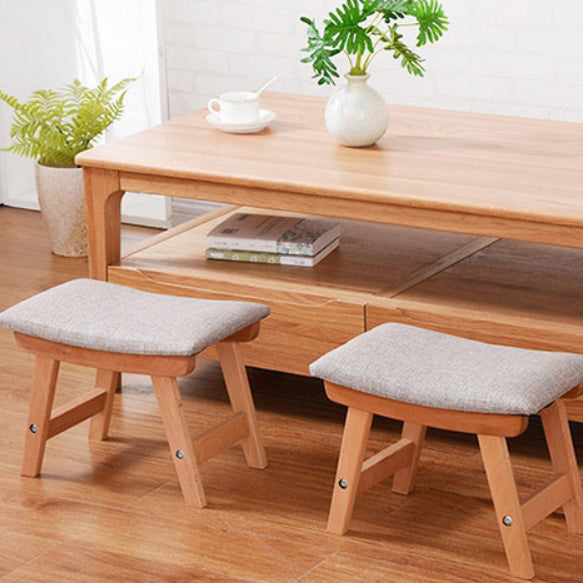 Modern Minimalist Fabric & Solid Wood Rectangular Curved Low Stool For Bedroom & Living Room