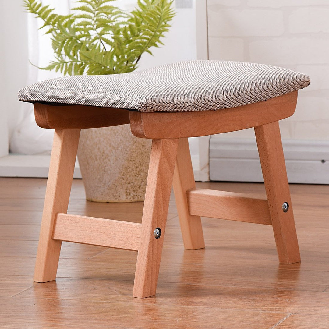Modern Minimalist Fabric &amp; Solid Wood Rectangular Curved Low Stool For Bedroom &amp; Living Room