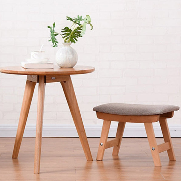 Modern Minimalist Fabric &amp; Solid Wood Rectangular Curved Low Stool For Bedroom &amp; Living Room
