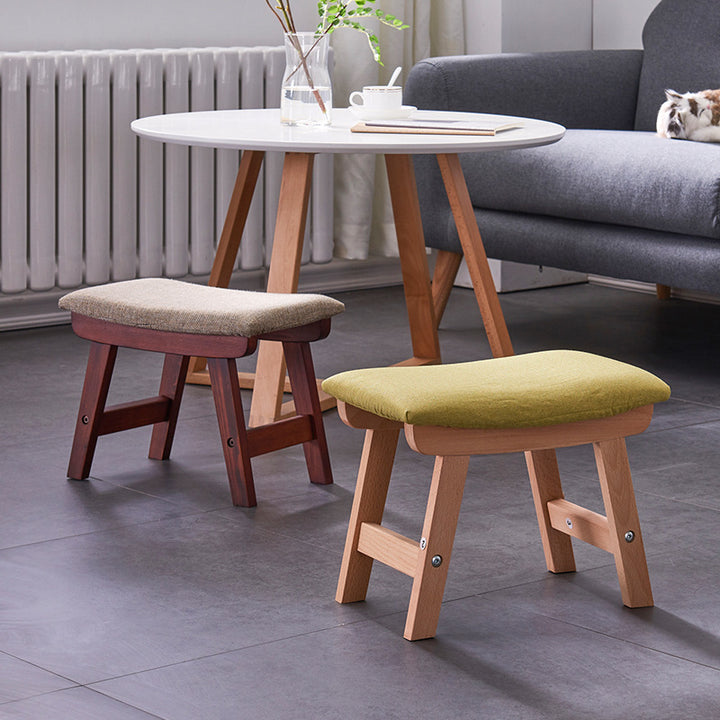 Modern Minimalist Fabric &amp; Solid Wood Rectangular Curved Low Stool For Bedroom &amp; Living Room