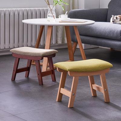 Modern Minimalist Fabric & Solid Wood Rectangular Curved Low Stool For Bedroom & Living Room