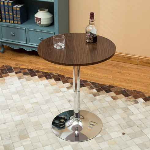 Modern Minimalist Wood &amp; Stainless Steel Round Coffee Table With Adjustable Height For Living Room &amp; Dining Room