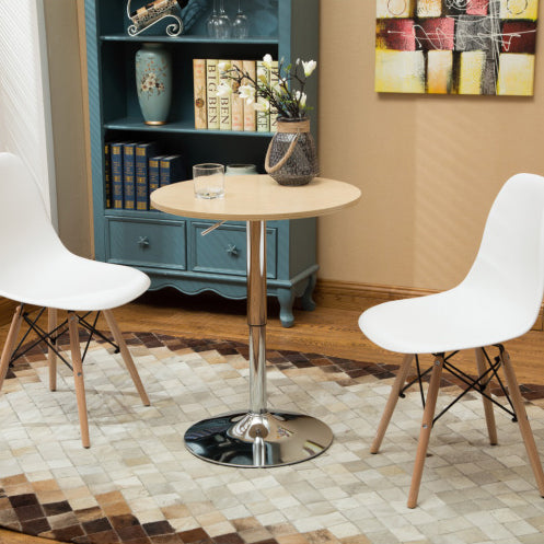 Modern Minimalist Wood &amp; Stainless Steel Round Coffee Table With Adjustable Height For Living Room &amp; Dining Room