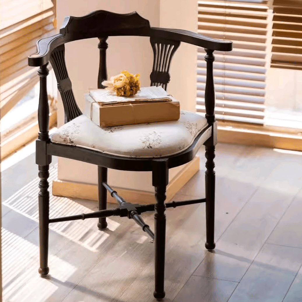 Modern Mid-Century Solid Wood &amp; Patterned Fabric Square Cushion Dining Chair With Curved Backrest For Dining Room &amp; Living Room