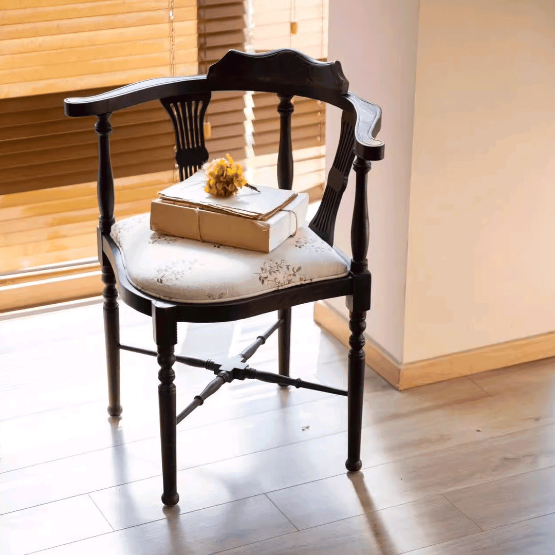 Modern Mid-Century Solid Wood &amp; Patterned Fabric Square Cushion Dining Chair With Curved Backrest For Dining Room &amp; Living Room