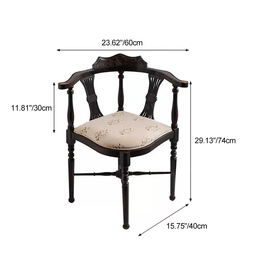 Modern Mid-Century Solid Wood &amp; Patterned Fabric Square Cushion Dining Chair With Curved Backrest For Dining Room &amp; Living Room