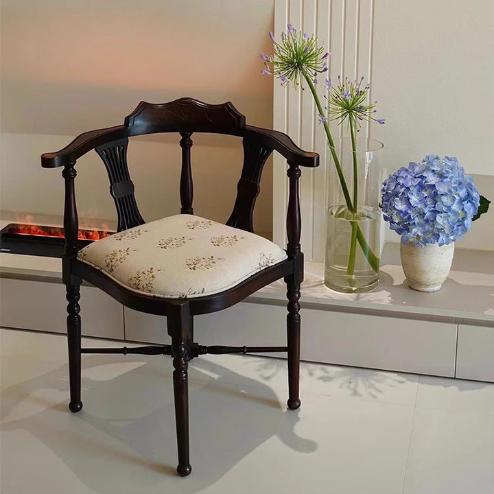Modern Mid-Century Solid Wood &amp; Patterned Fabric Square Cushion Dining Chair With Curved Backrest For Dining Room &amp; Living Room