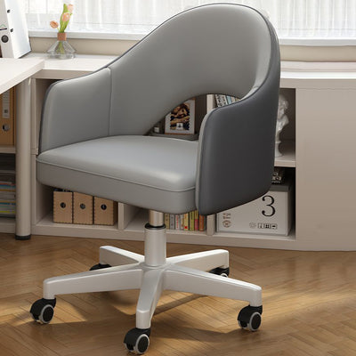 Modern Minimalist Leather & Carbon Steel Square Cushion & Curved Backrest Desk Chair, Adjustable & Movable For Home Office