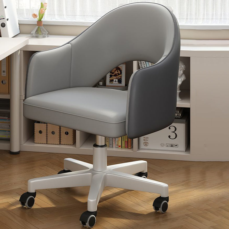 Modern Minimalist Leather & Carbon Steel Square Cushion & Curved Backrest Desk Chair, Adjustable & Movable For Home Office