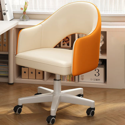 Modern Minimalist Leather & Carbon Steel Square Cushion & Curved Backrest Desk Chair, Adjustable & Movable For Home Office
