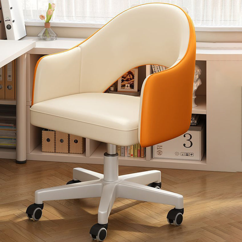 Modern Minimalist Leather & Carbon Steel Square Cushion & Curved Backrest Desk Chair, Adjustable & Movable For Home Office