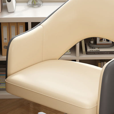 Modern Minimalist Leather & Carbon Steel Square Cushion & Curved Backrest Desk Chair, Adjustable & Movable For Home Office