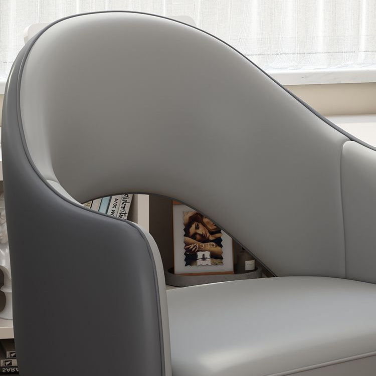 Modern Minimalist Leather & Carbon Steel Square Cushion & Curved Backrest Desk Chair, Adjustable & Movable For Home Office