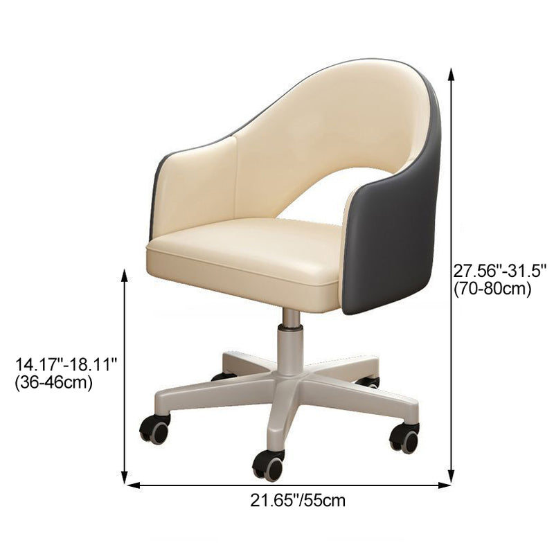 Modern Minimalist Leather & Carbon Steel Square Cushion & Curved Backrest Desk Chair, Adjustable & Movable For Home Office